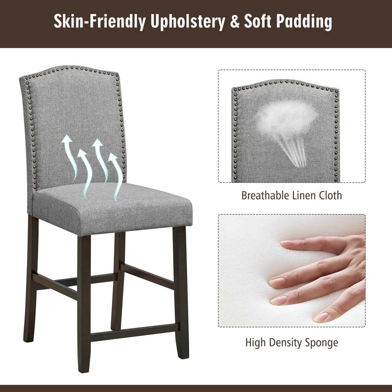 2-Pack 24" Fabric Nail Head High Back Bar Stools Counter Height Dining Chairs for Kitchen Island Pub