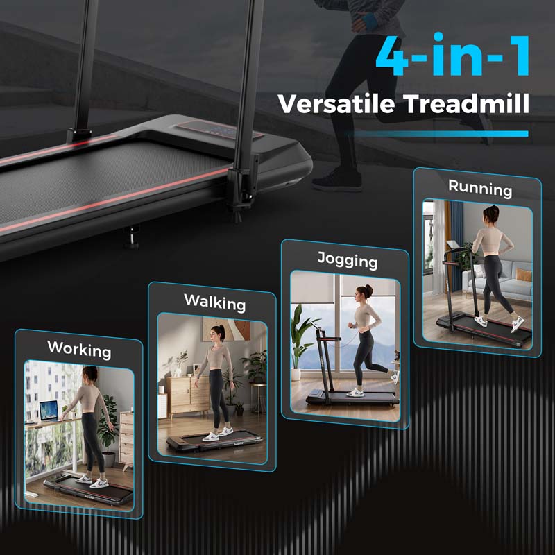4 in 1 Under Desk Treadmill with Incline & Smart App Control, 3.0HP Foldable Walking Pad Treadmill for Running Jogging
