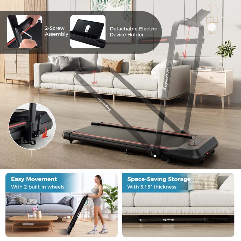 4 in 1 Under Desk Treadmill with Incline & Smart App Control, 3.0HP Foldable Walking Pad Treadmill for Running Jogging