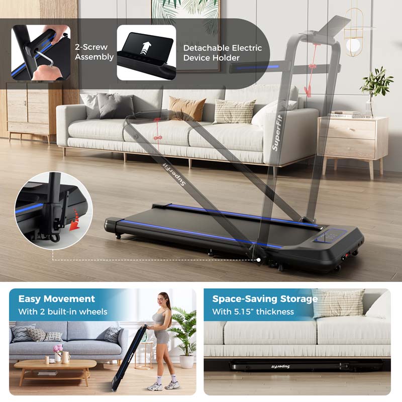 4 in 1 Under Desk Treadmill with Incline & Smart App Control, 3.0HP Foldable Walking Pad Treadmill for Running Jogging