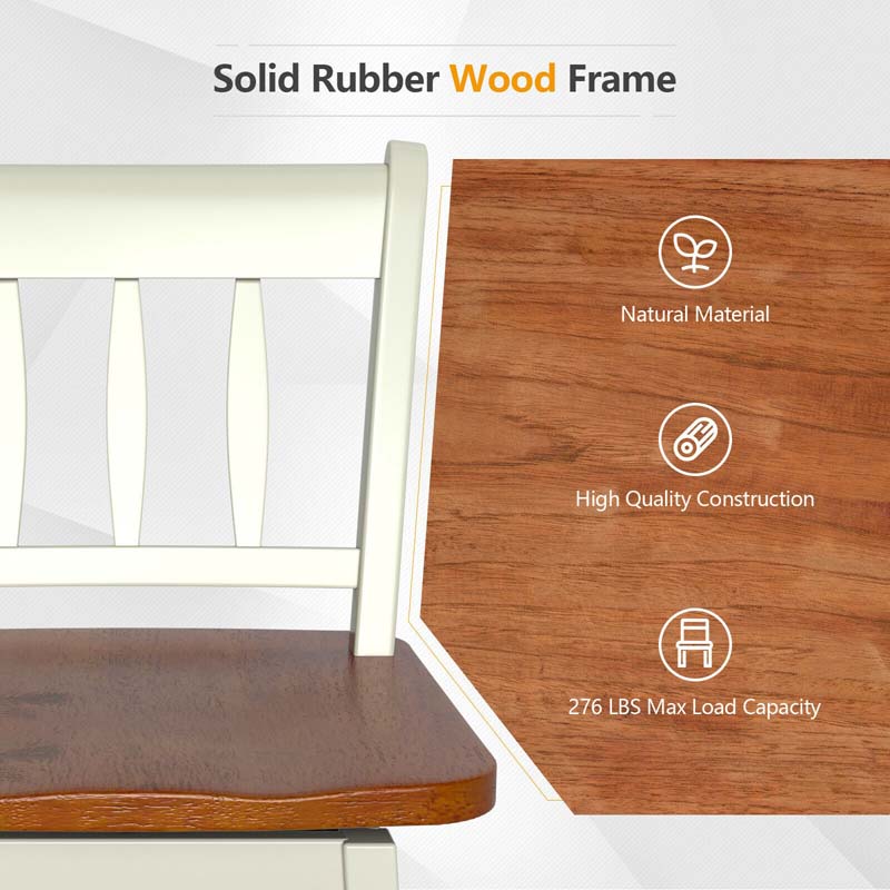 2 Pcs 24.5" Rubber Wood Vintage Bar Chairs 360 Degree Swivel Bar Stools with Back & Footrest