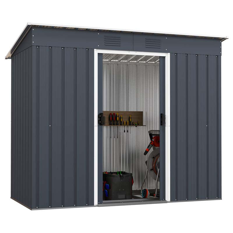 3.6 FT x 7.1 FT Weatherproof Metal Outdoor Storage Shed Tool House with Floor Base, Air Vents & Lockable Door