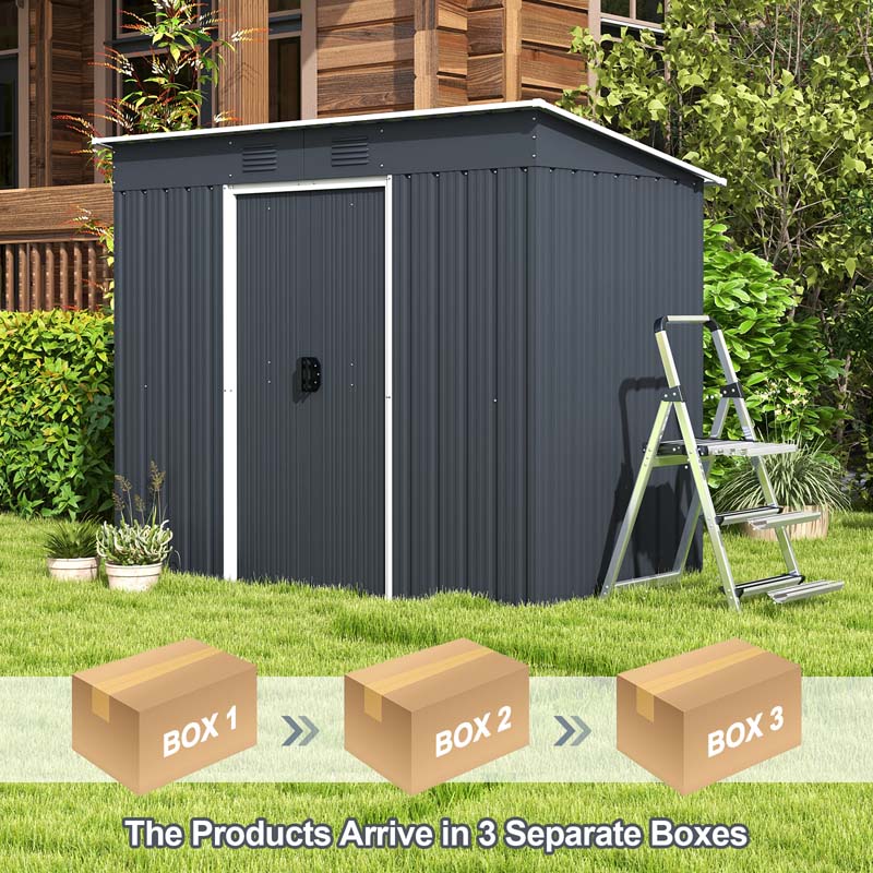 3.6 FT x 7.1 FT Weatherproof Metal Outdoor Storage Shed Tool House with Floor Base, Air Vents & Lockable Door