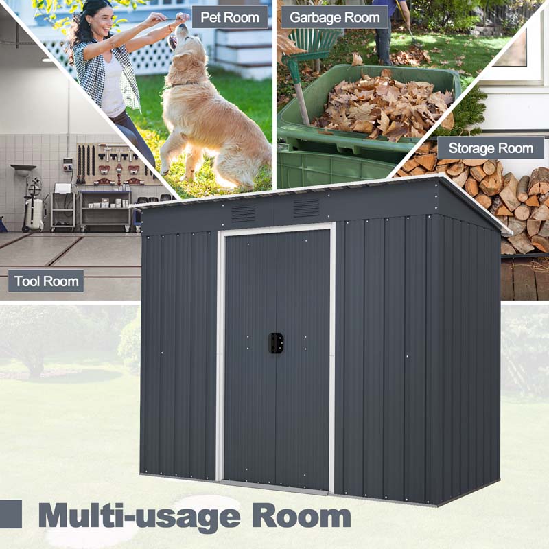 3.6 FT x 7.1 FT Weatherproof Metal Outdoor Storage Shed Tool House with Floor Base, Air Vents & Lockable Door