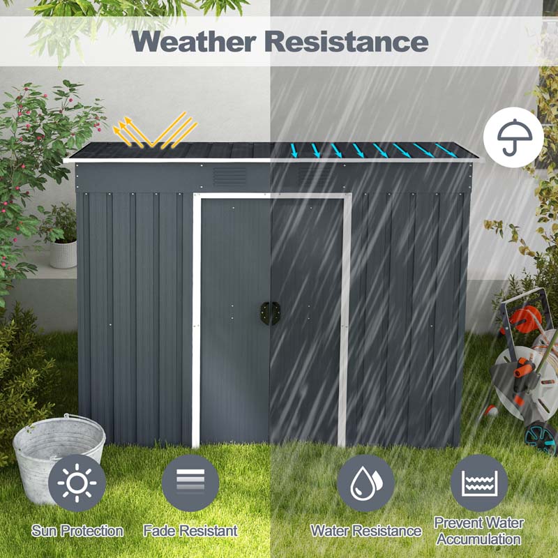 3.6 FT x 7.1 FT Weatherproof Metal Outdoor Storage Shed Tool House with Floor Base, Air Vents & Lockable Door