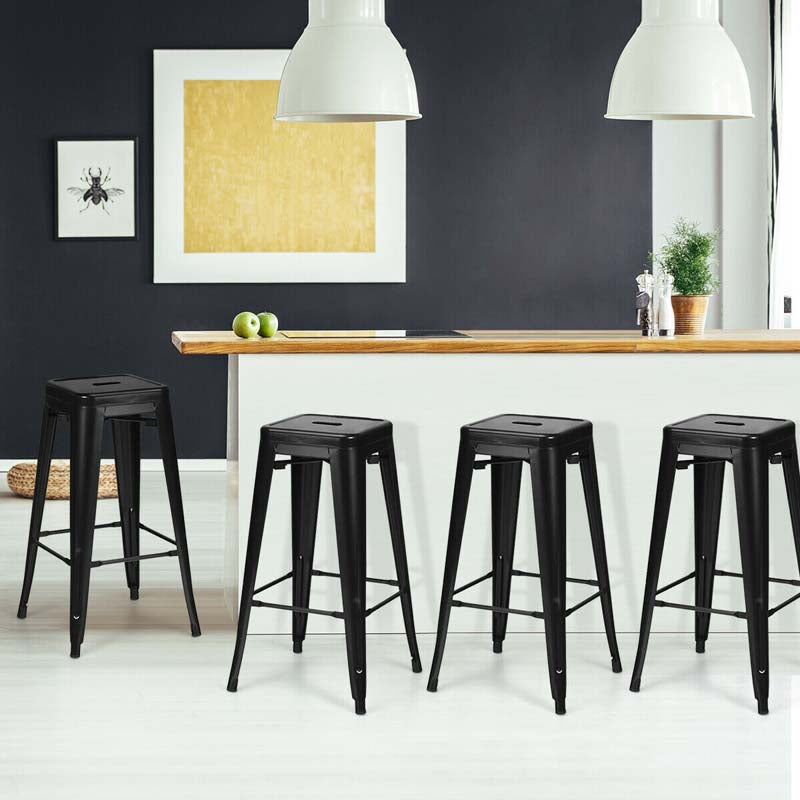 4Pcs 30" Stackable Metal Bar Stools with Removable Backrest & Non-Slip Feet, Industrial Bar Height Dining Chairs Bistro Cafe Chairs