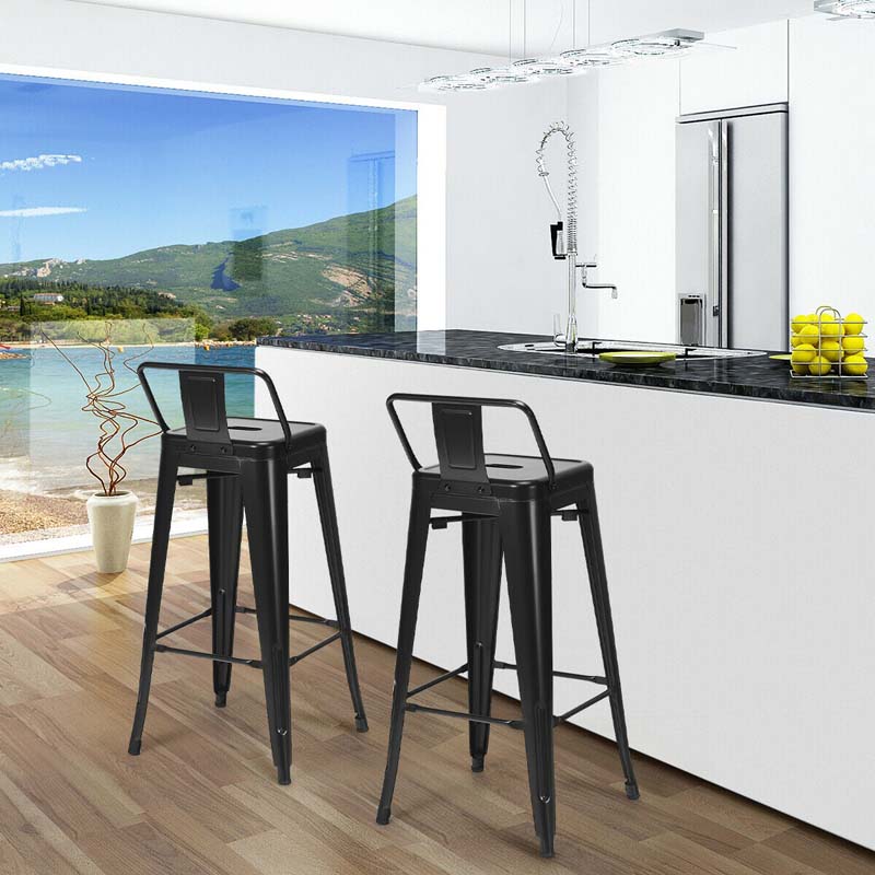 4Pcs 30" Metal Bar Stools Stackable Cafe Side Chairs with Removable Back, Stylish Counter Height Chairs for Kitchen Dining Rooms