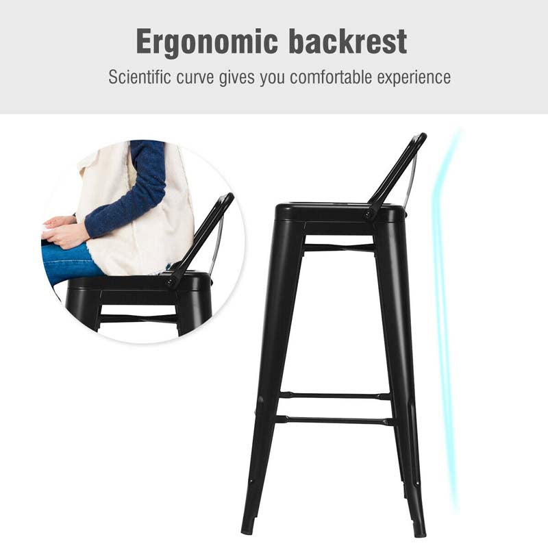 4Pcs 30" Metal Bar Stools Stackable Cafe Side Chairs with Removable Back, Stylish Counter Height Chairs for Kitchen Dining Rooms