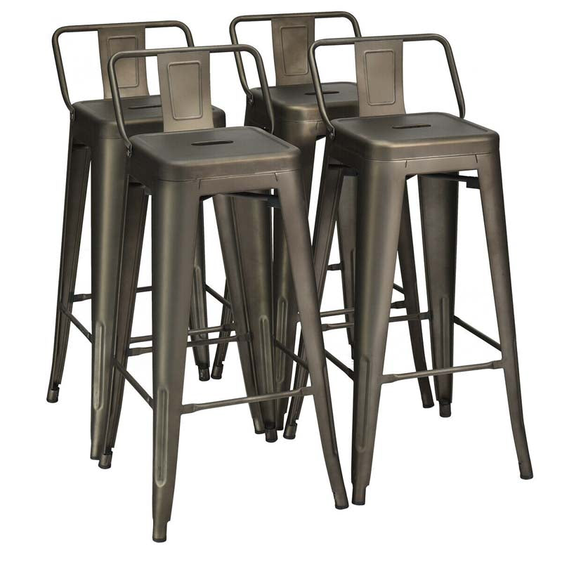 4Pcs 30" Metal Bar Stools Stackable Cafe Side Chairs with Removable Back, Stylish Counter Height Chairs for Kitchen Dining Rooms