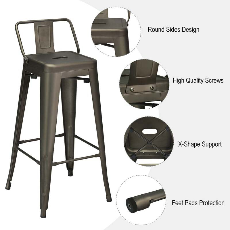 4Pcs 30" Metal Bar Stools Stackable Cafe Side Chairs with Removable Back, Stylish Counter Height Chairs for Kitchen Dining Rooms
