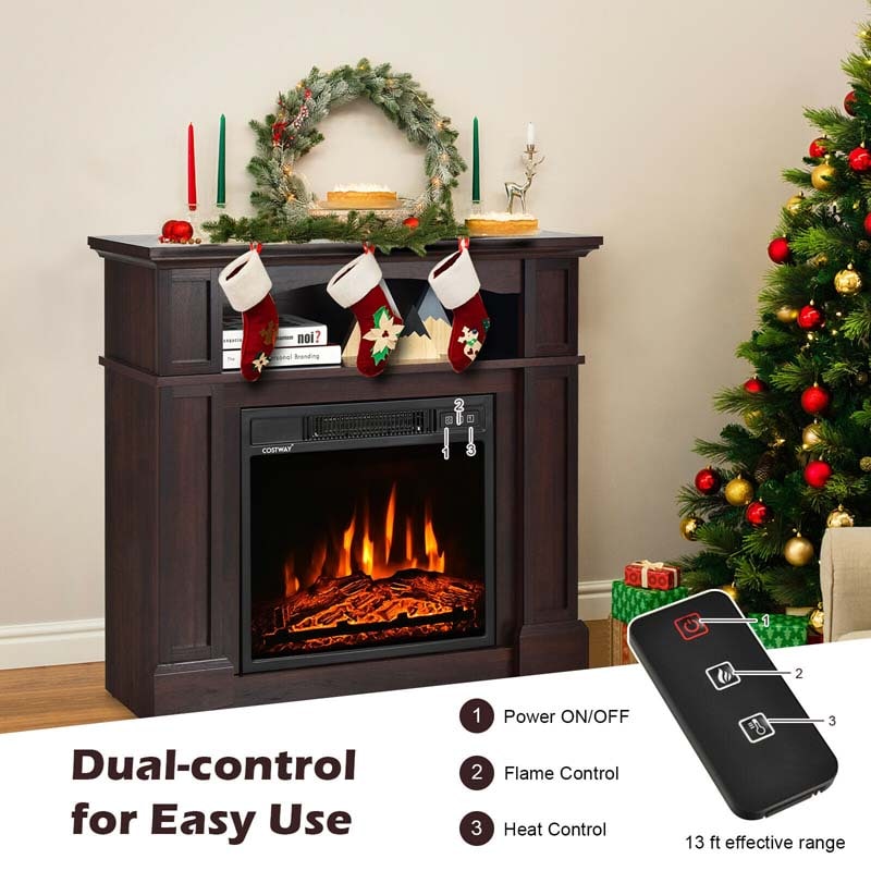 32" Electric Fireplace Mantel, Freestanding Wooden Surround Firebox with 1400W Fireplace Heater, Remote, Thermostat, 6H Timer