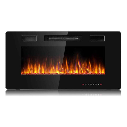 36" Ultra-Thin Electric Fireplace Insert, 1500W Recessed & Wall-mounted Fireplace Heater with 12 Flame Colors