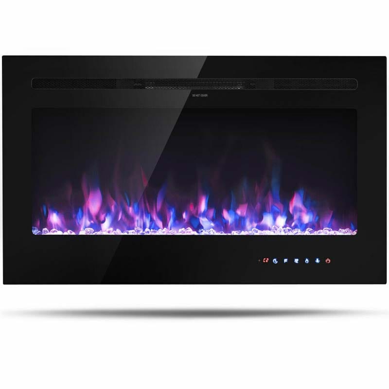 36" Ultra-Thin Recessed Electric Fireplace Insert, 1500W Wall-mounted Fireplace Heater with 9 Flame Colors