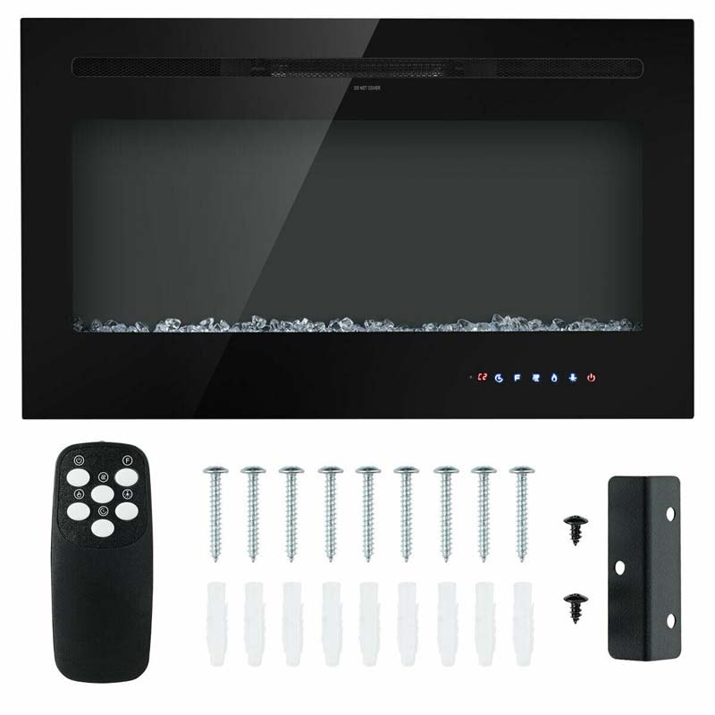 36" Ultra-Thin Recessed Electric Fireplace Insert, 1500W Wall-mounted Fireplace Heater with 9 Flame Colors