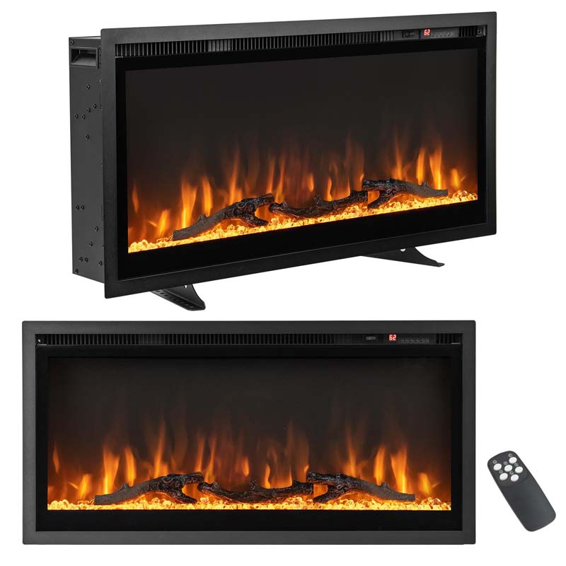 36"/42"/50" Wide Electric Fireplace Recessed/Wall Mounted/Freestanding, 750W/1500W Linear Fireplace Heater Insert with 9 Flame Color
