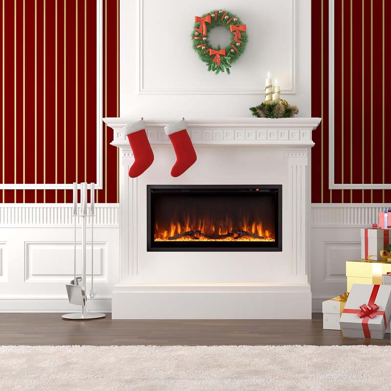 36"/42"/50" Wide Electric Fireplace Recessed/Wall Mounted/Freestanding, 750W/1500W Linear Fireplace Heater Insert with 9 Flame Color