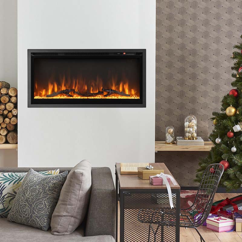 36"/42"/50" Wide Electric Fireplace Recessed/Wall Mounted/Freestanding, 750W/1500W Linear Fireplace Heater Insert with 9 Flame Color