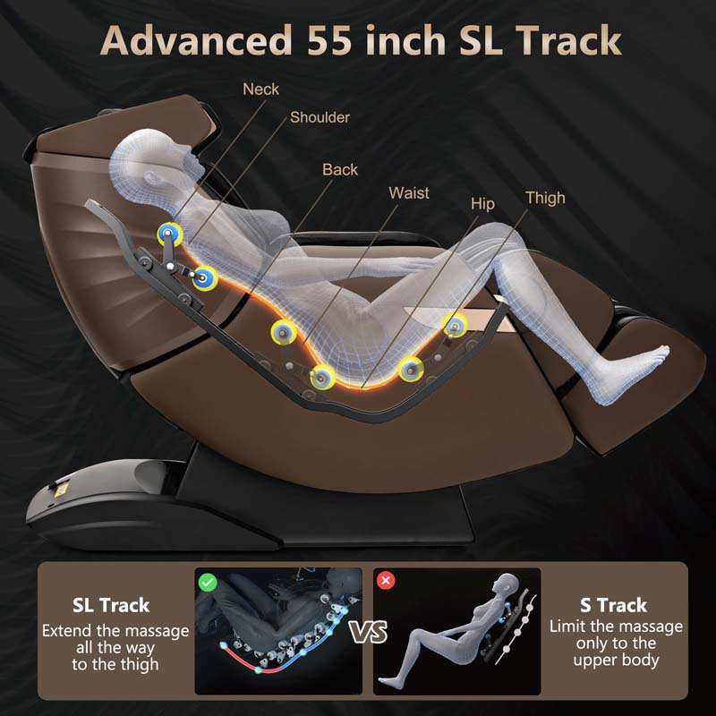 3D 55" SL-Track Shiatsu Full Body Zero Gravity Massage Chair with Back Heating Therapy