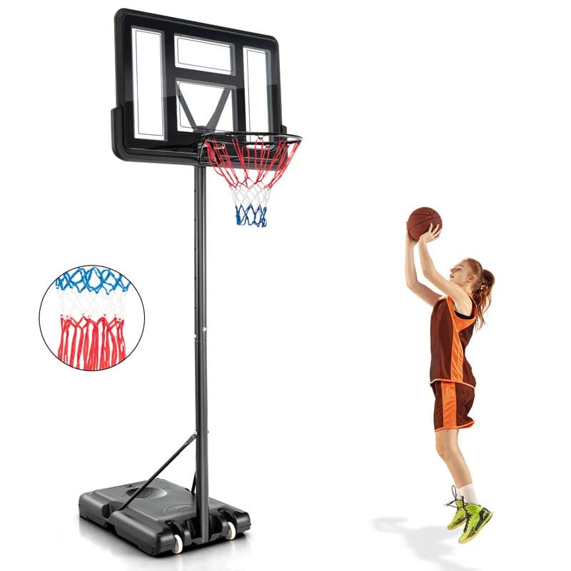4.25-10FT Portable Basketball Hoop Outdoor, Height Adjustable Basketball Goal System w/44" Backboard 2 Nets