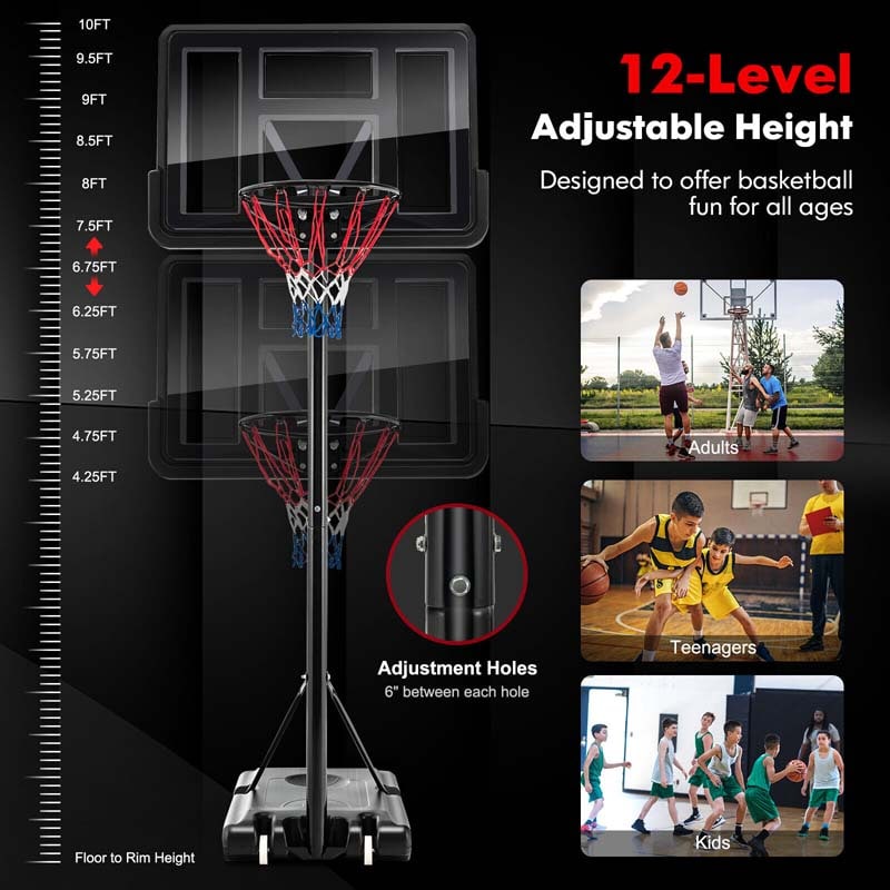 4.25-10FT Portable Basketball Hoop Outdoor, Height Adjustable Basketball Goal System w/44" Backboard 2 Nets