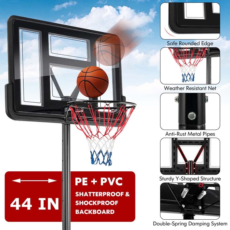 4.25-10FT Portable Basketball Hoop Outdoor, Height Adjustable Basketball Goal System w/44" Backboard 2 Nets