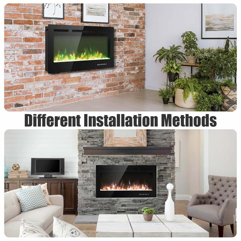 40" Ultra-Thin Recessed Electric Fireplace Insert, 1500W Wall-mounted Fireplace Heater with 9 Flame Colors