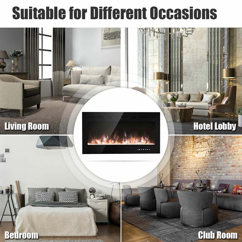 40" Ultra-Thin Recessed Electric Fireplace Insert, 1500W Wall-mounted Fireplace Heater with 9 Flame Colors