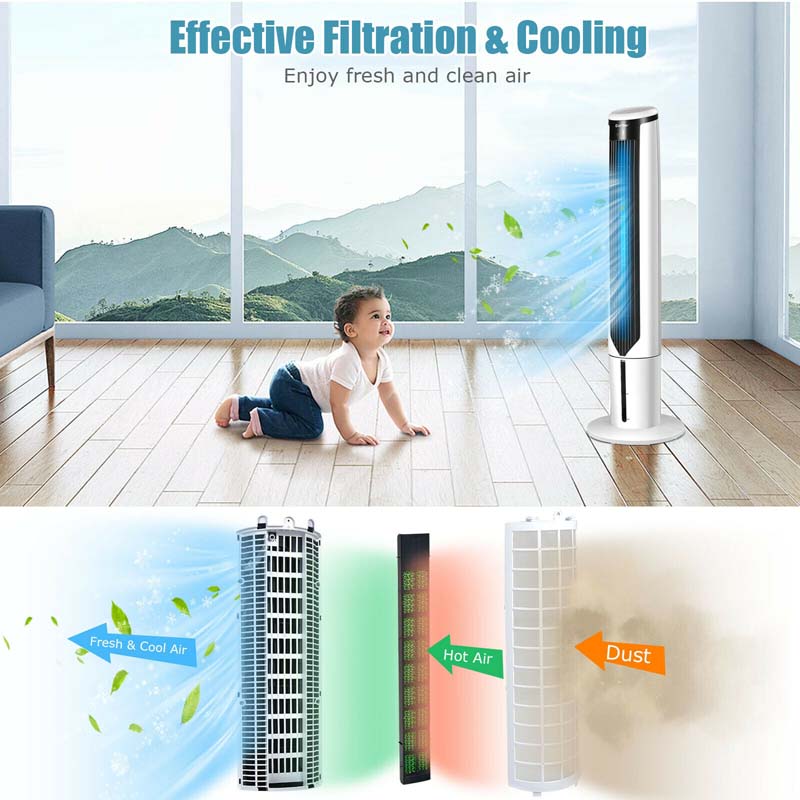 41" 3-in-1 Floor Bladeless Tower Fan Evaporative Air Cooler Humidifier with Remote, 3 Modes & 3 Speeds, 9H Timer