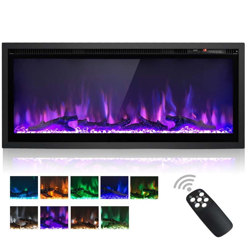 36"/42"/50" Wide Electric Fireplace Recessed/Wall Mounted/Freestanding, 750W/1500W Linear Fireplace Heater Insert with 9 Flame Color