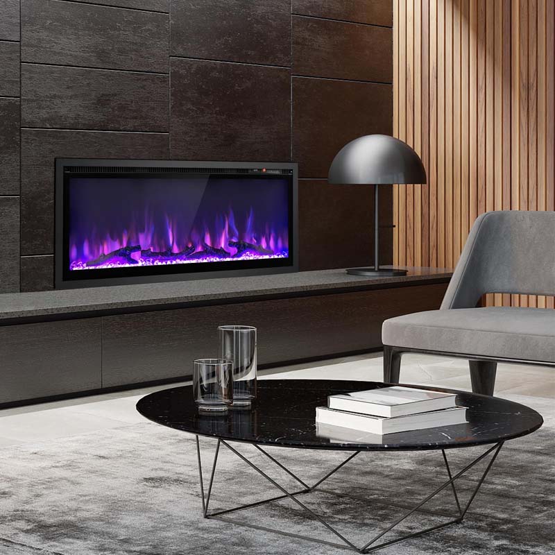 36"/42"/50" Wide Electric Fireplace Recessed/Wall Mounted/Freestanding, 750W/1500W Linear Fireplace Heater Insert with 9 Flame Color