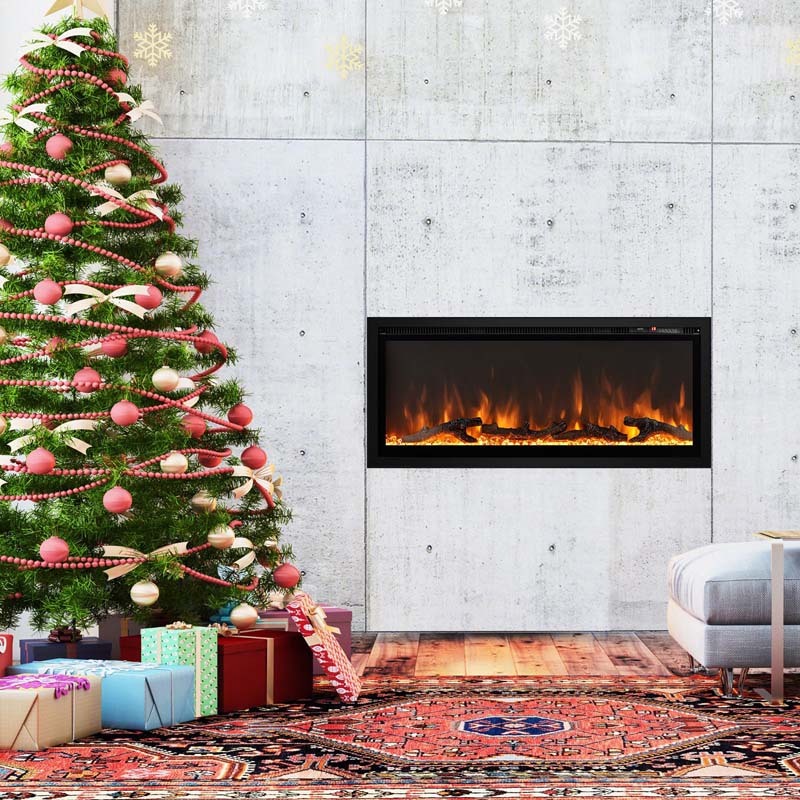 36"/42"/50" Wide Electric Fireplace Recessed/Wall Mounted/Freestanding, 750W/1500W Linear Fireplace Heater Insert with 9 Flame Color