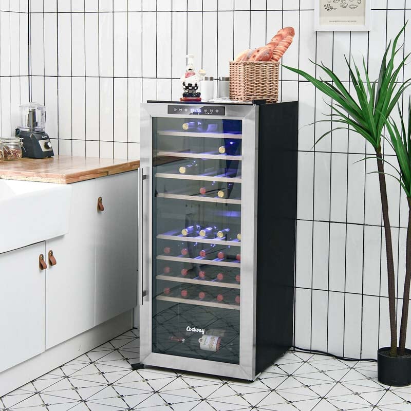 20" 43-Bottle Dual Zone Wine Cooler Refrigerator Freestanding Wine Cellar with 8 Wooden Shelves