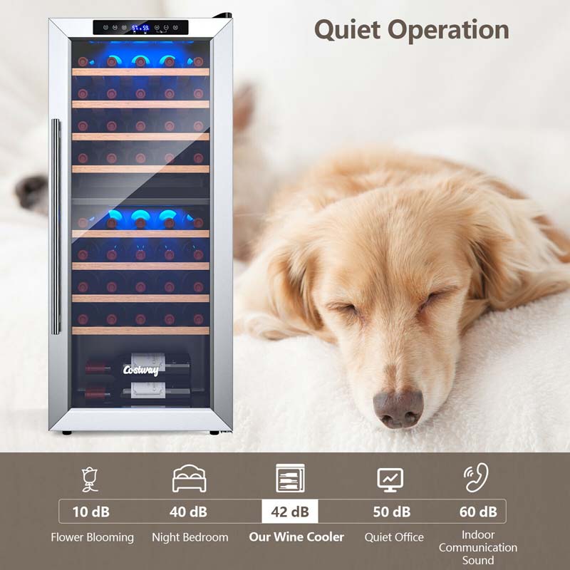 20" 43-Bottle Dual Zone Wine Cooler Refrigerator Freestanding Wine Cellar with 8 Wooden Shelves