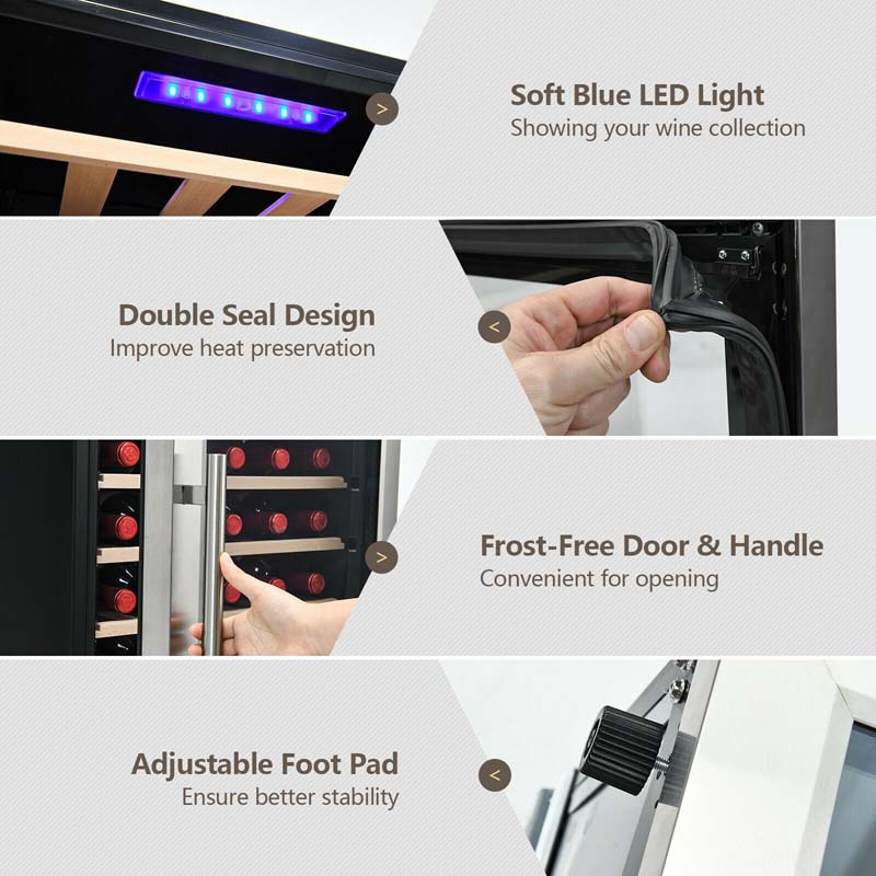 20" 43-Bottle Dual Zone Wine Cooler Refrigerator Freestanding Wine Cellar with 8 Wooden Shelves