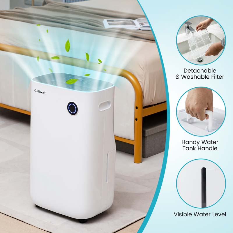 73 Pints 4500 Sq. Ft Quiet Air Dehumidifier for Basements with 5 Modes, 3-Color Indicator Light, 1.7 Gallon Water Tank, 24H Timer