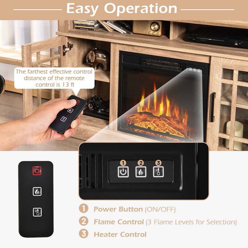 48" TV Console with 18" Fireplace Insert, Fireplace TV Stand for TVs up to 50 Inches, 1400W Electric Fireplace Heater
