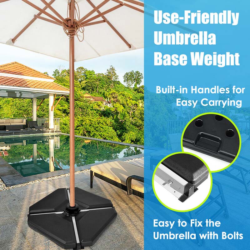 4Pcs 195lbs Patio Cantilever Offset Umbrella Base Weight Stand, Water Sand Filled Weight Outdoor Market Umbrella Base Plate w/Easy-Filling Spouts
