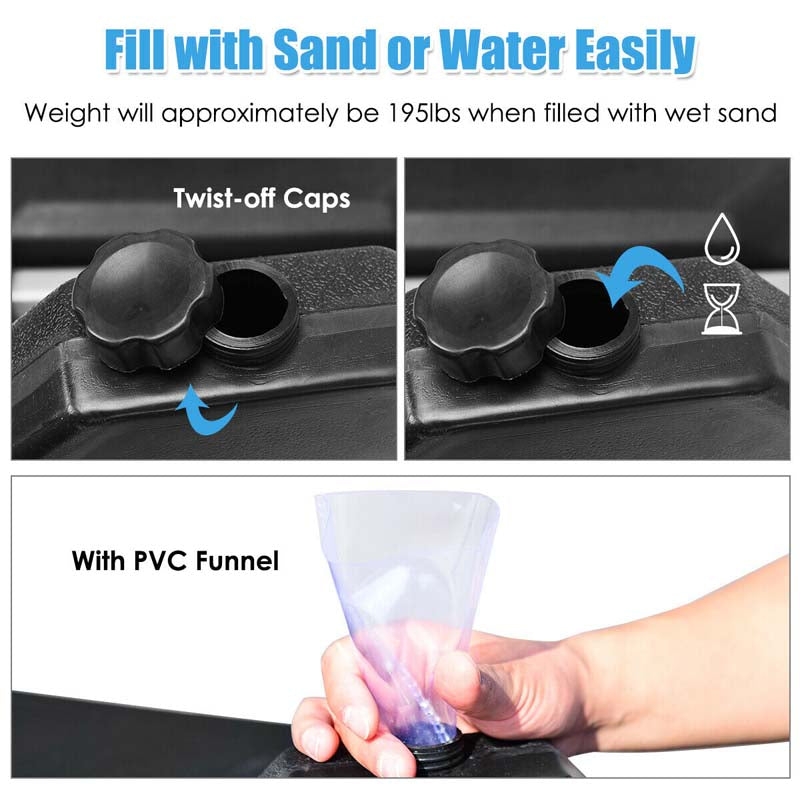 4Pcs 195lbs Patio Cantilever Offset Umbrella Base Weight Stand, Water Sand Filled Weight Outdoor Market Umbrella Base Plate w/Easy-Filling Spouts