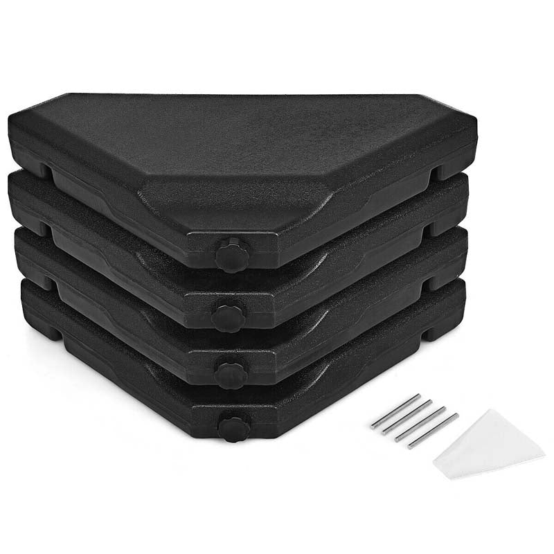 4Pcs 195lbs Patio Cantilever Offset Umbrella Base Weight Stand, Water Sand Filled Weight Outdoor Market Umbrella Base Plate w/Easy-Filling Spouts