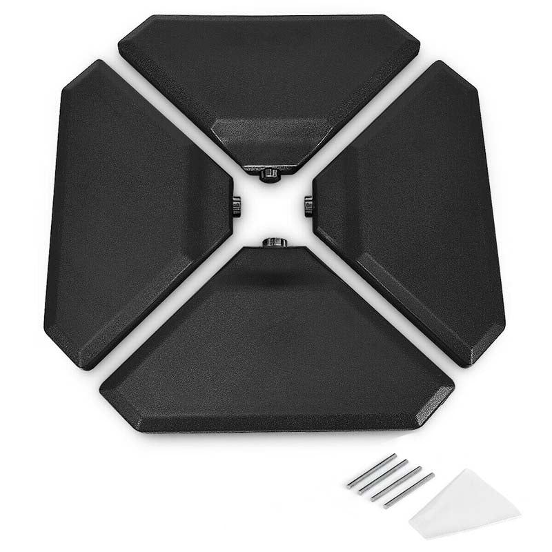4Pcs 195lbs Patio Cantilever Offset Umbrella Base Weight Stand, Water Sand Filled Weight Outdoor Market Umbrella Base Plate w/Easy-Filling Spouts