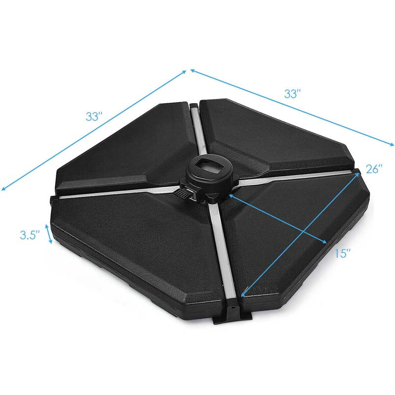 4Pcs 195lbs Patio Cantilever Offset Umbrella Base Weight Stand, Water Sand Filled Weight Outdoor Market Umbrella Base Plate w/Easy-Filling Spouts
