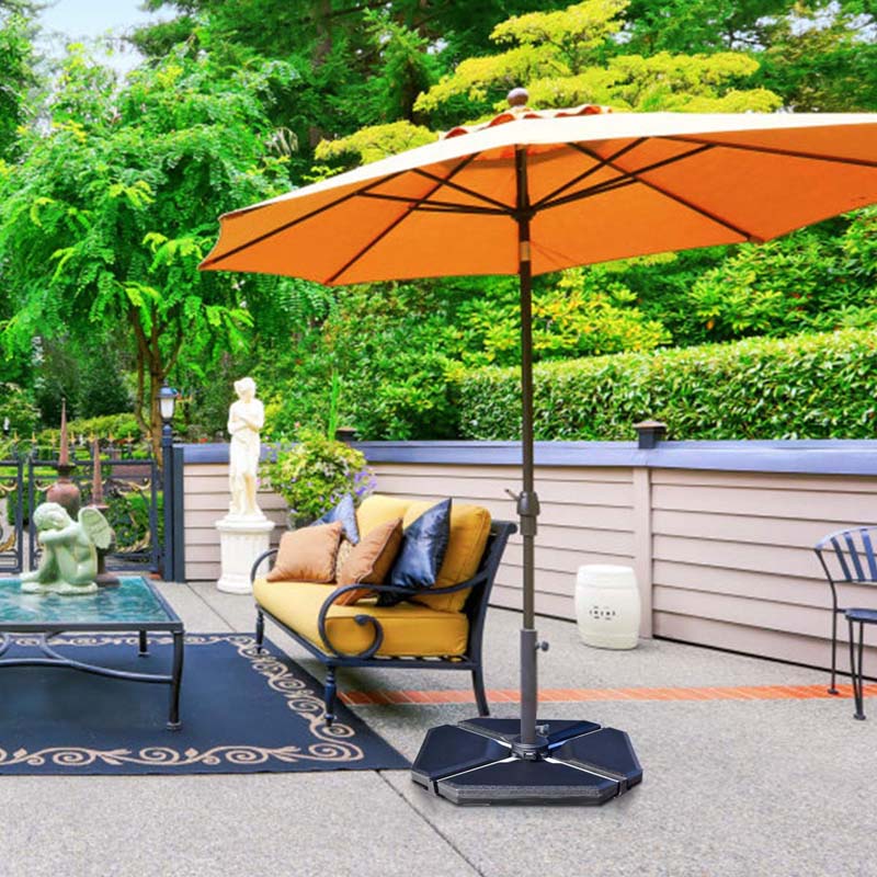 4Pcs 195lbs Patio Cantilever Offset Umbrella Base Weight Stand, Water Sand Filled Weight Outdoor Market Umbrella Base Plate w/Easy-Filling Spouts