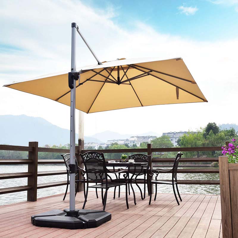 4Pcs 195lbs Patio Cantilever Offset Umbrella Base Weight Stand, Water Sand Filled Weight Outdoor Market Umbrella Base Plate w/Easy-Filling Spouts