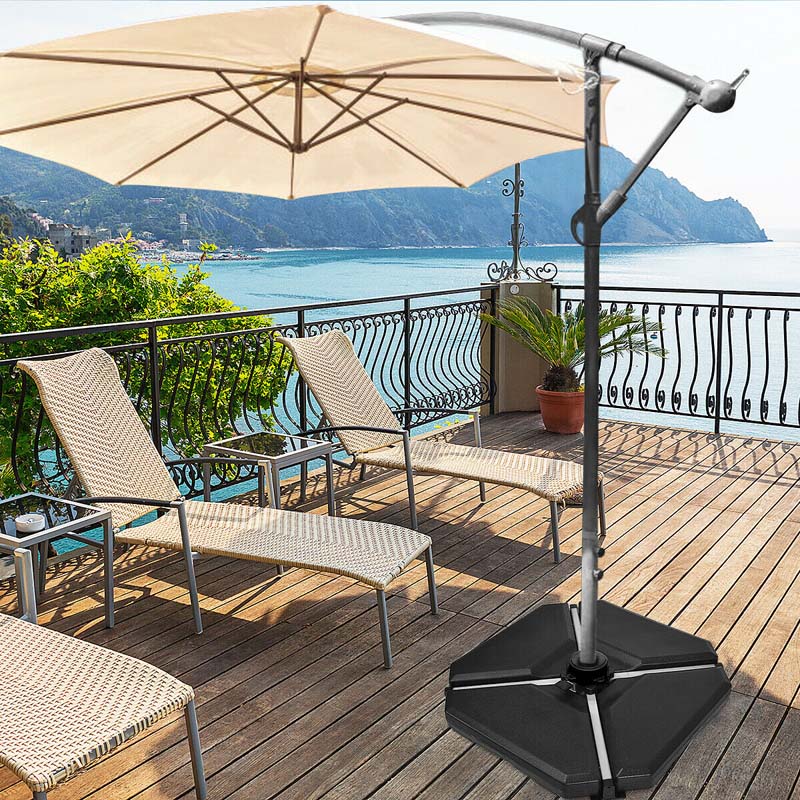 4Pcs 195lbs Patio Cantilever Offset Umbrella Base Weight Stand, Water Sand Filled Weight Outdoor Market Umbrella Base Plate w/Easy-Filling Spouts