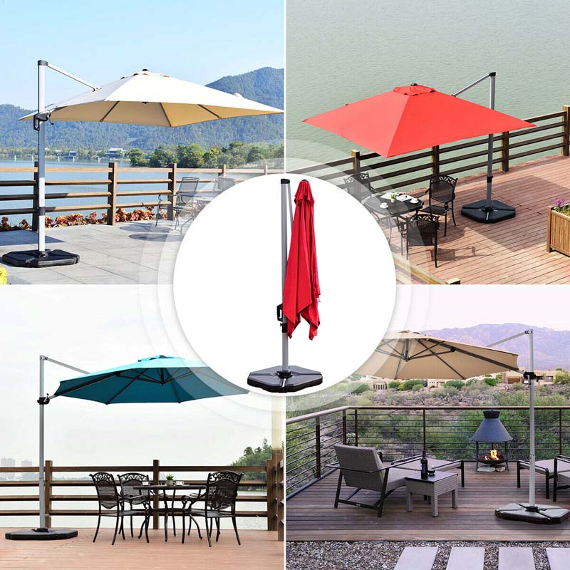 4Pcs 195lbs Patio Cantilever Offset Umbrella Base Weight Stand, Water Sand Filled Weight Outdoor Market Umbrella Base Plate w/Easy-Filling Spouts