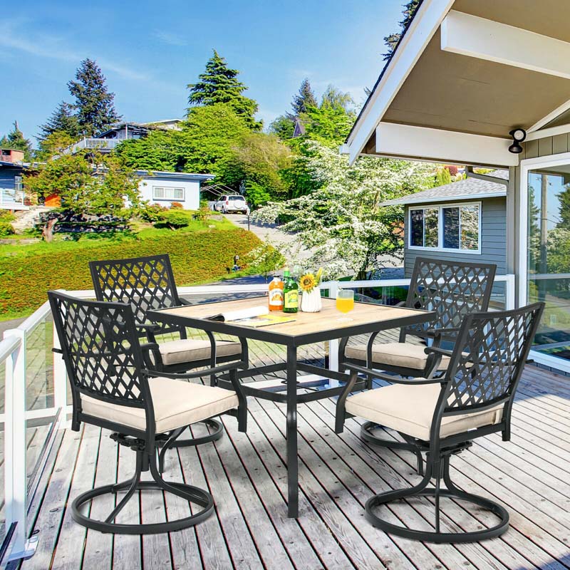 5Pcs Rustproof Steel Outdoor Patio Dining Set with 4 Swivel Rocking Chairs, Soft Cushions
