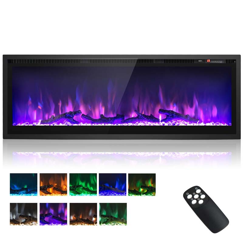 36"/42"/50" Wide Electric Fireplace Recessed/Wall Mounted/Freestanding, 750W/1500W Linear Fireplace Heater Insert with 9 Flame Color