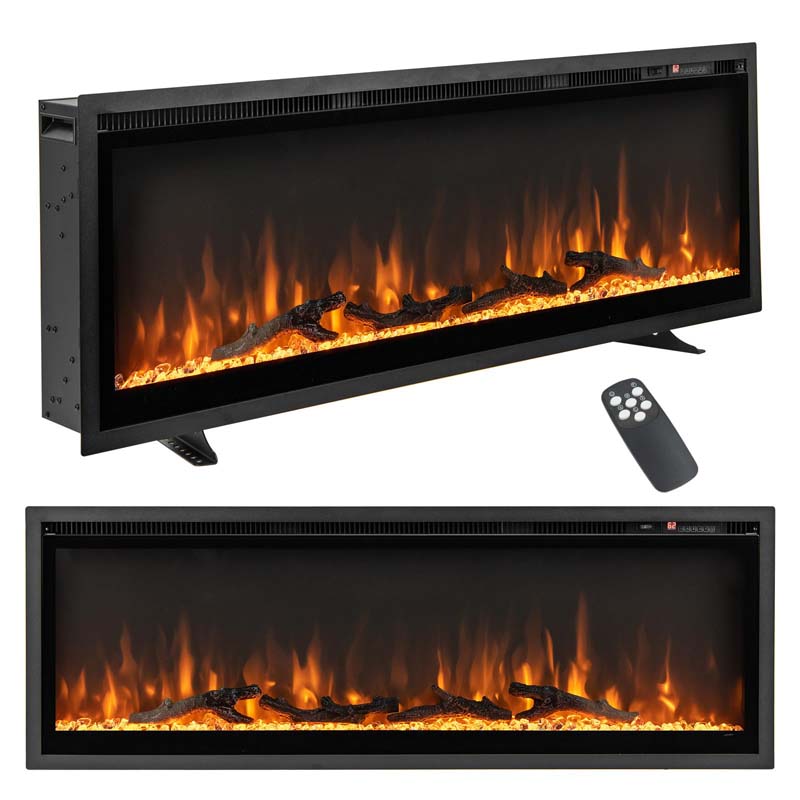 36"/42"/50" Wide Electric Fireplace Recessed/Wall Mounted/Freestanding, 750W/1500W Linear Fireplace Heater Insert with 9 Flame Color