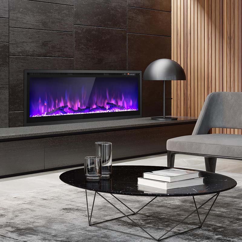 36"/42"/50" Wide Electric Fireplace Recessed/Wall Mounted/Freestanding, 750W/1500W Linear Fireplace Heater Insert with 9 Flame Color