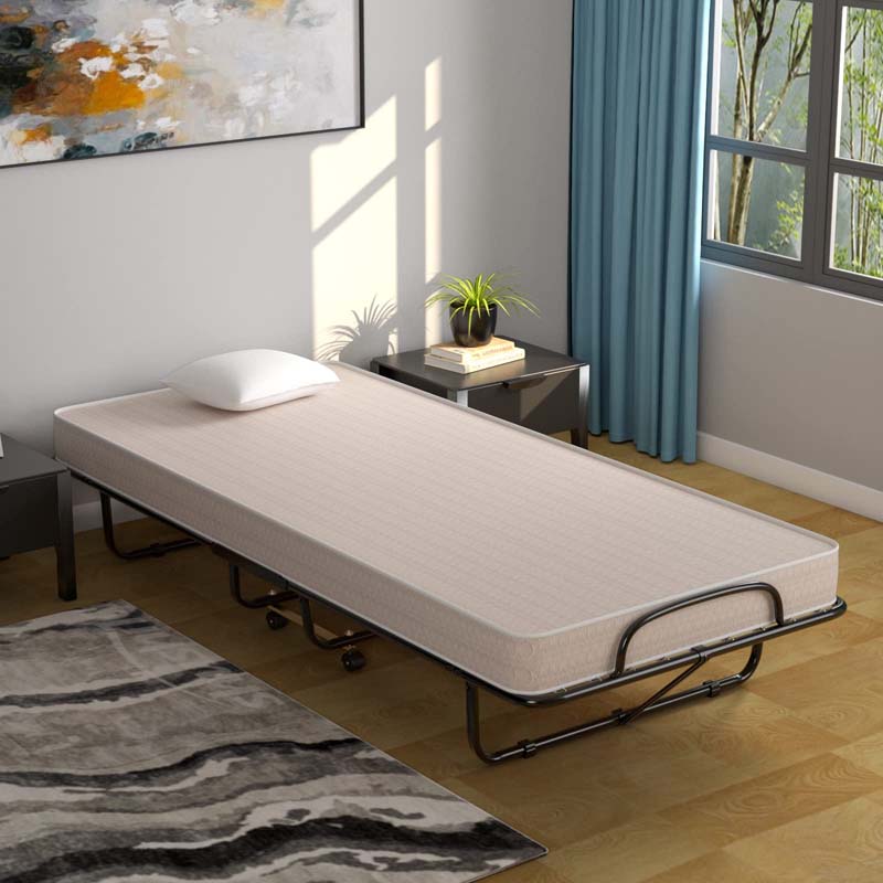 79" x 39" Rollaway Folding Bed with 5" Memory Foam Mattress, Twin Size Portable Guest Bed with Wheels